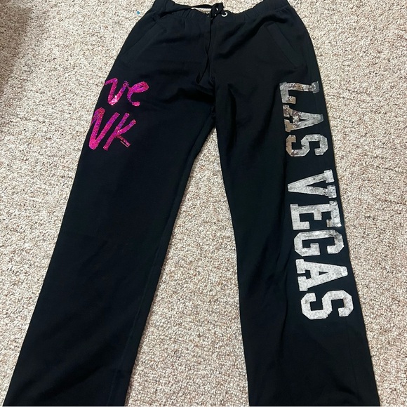 PINK Victoria's Secret Black Joggers with Silver Accents - Picture 2 of 4